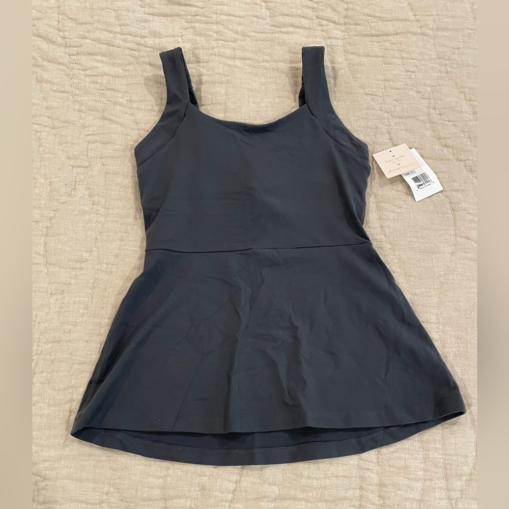 🩶 NWT Kate Spade for Beyond Yoga charcoal gray bow strap yoga athletic top